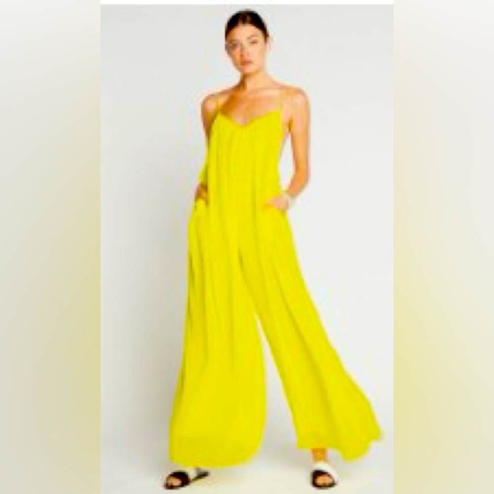 CHOOSY - Yellow - Chiffon - wide leg, low back romper with pockets & adjustable